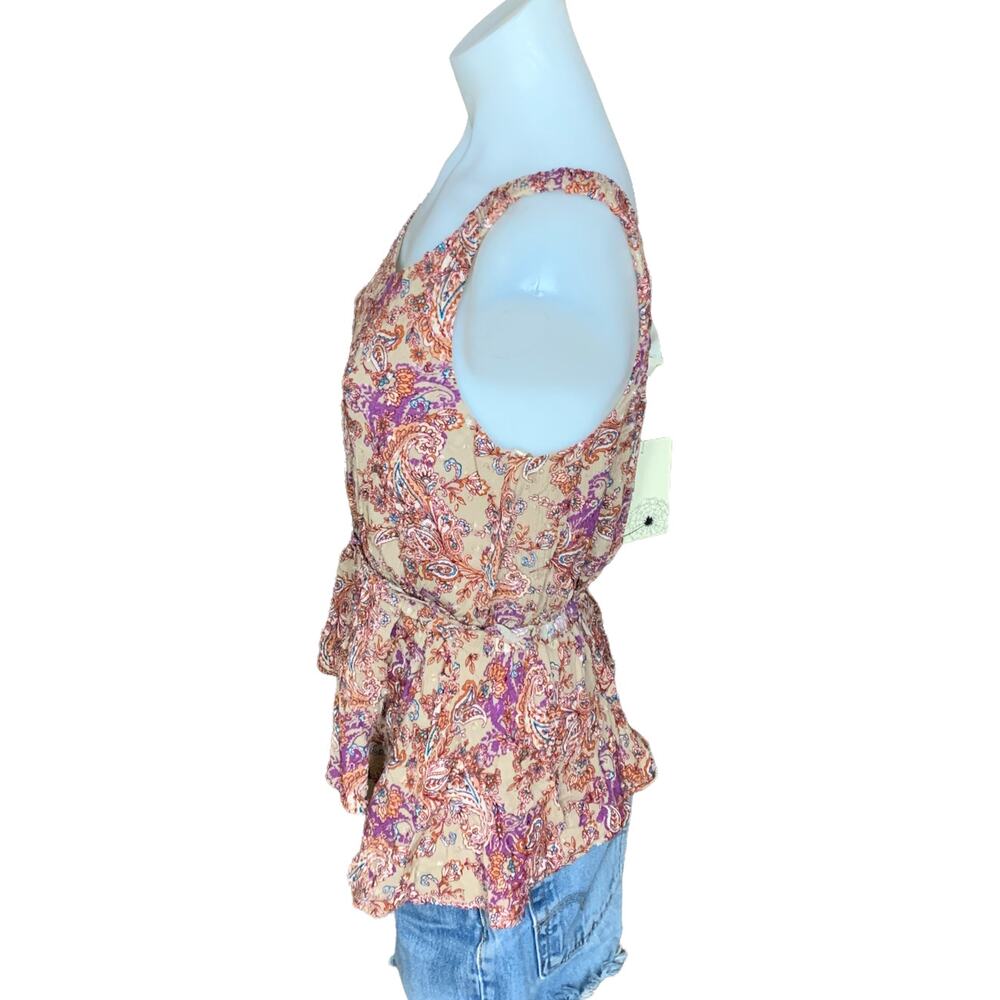 Fall Paisley Peplum Top SMALL Taupe Sleeveless Earthy Brown Camisole NEW - Picture 3 of 4